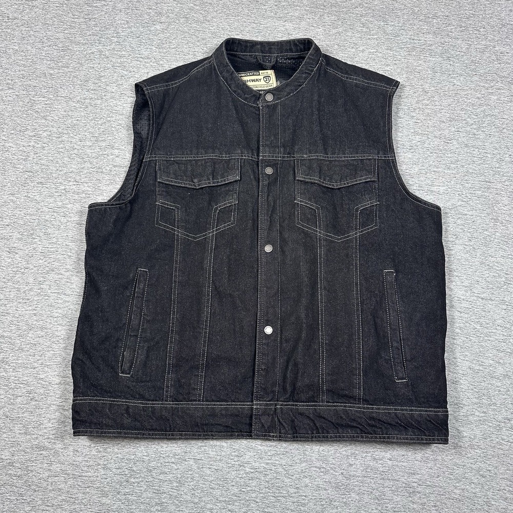 Highway 21 Vest Mens 3XL Black Denim Full Zip Button Lined Motorcycle Street